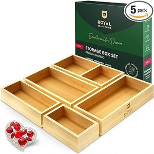 Bamboo Drawer Organizer Storage Bin Set